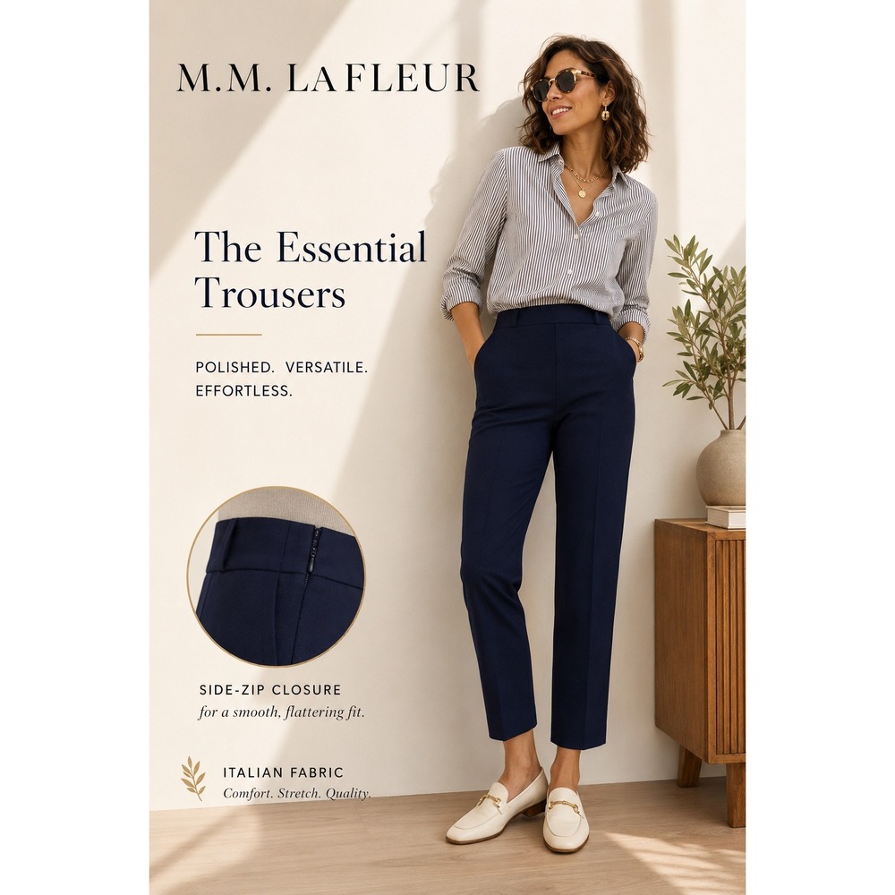 M.M. LaFleur Navy Blue High Waisted Side Zip‎ Straight Leg Trousers Size 6